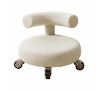 Xgdsnly Tabouret à roulettes avec Dossier Moderne Tabouret en Bouclette Stable Meuble pour Chambre, Blanc Cassé, Dossier en Molleton D Agneau Blanc Cassé avec Roues À Roulement
