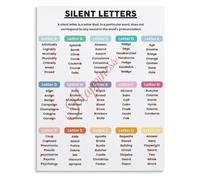 XGINERFEX Silent Letters Education Poster Phonics Spelling Classroom Wall Decor Canvas Art Home(Framed,16x24inch(40x60cm))
