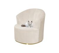 XHDZSW Pivotante et Fauteuil Club Rond | Protection Extensible et Lavable en Velours et Antidérapante pour Chaise Tonneau | Housse Amovible pour Salon (Beige)