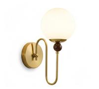 XHEILZOP Applique Murale Moderne Mid-Century, Lampe Murale Bras en Laiton en U avec Globe en Verre Opale et Détail en Noyer, Luminaire Design Nordique pour Chambre, Salon, Couloir