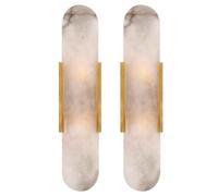 XHEILZOP Ensemble De 2 Applique Murale En Albâtre Naturel Et Marbre, Lampe Murale Moderne For Chambre, Salon Ou Couloir, Luminaire De Salle De Bain(Gold(2pcs),Large)