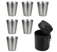 XHNKEG Lot de 6 gobelets à liqueur en acier inoxydable de 30 ml avec 1 sac en cuir - Gobelets de camping portables en métal pour randonnée, pique-nique, vacances en plein air
