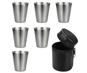 XHNKEG Lot de 6 gobelets à liqueur en acier inoxydable de 30 ml avec 1 sac en cuir - Gobelets de camping portables en métal pour randonnée, pique-nique, vacances en plein air