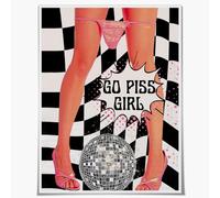 XHXHDH Toile murale vintage tendance pour salle de bain - Poster amusant pour décoration de chambre - Affiche cool - Poster de boule disco « Go Piss Girl » - Pour salon, toilettes, dortoir,
