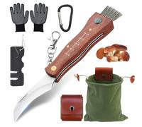 XHYASD Couteau à Champignons avec Brosse, Ensemble Portable pour Cueilleurs de Champignons, Couteau Pliant en Acier Inoxydable pour Extérieur avec Gants, Sac à Champignons, Étui, Pierre à Aiguiser