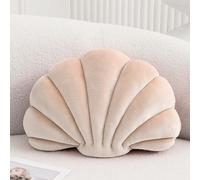 XIAIJIA Coussin décoratif 3D en Forme de Coquillage - Coussin de Plage en Velours Doux - Décoration de mer, océan - pour canapé, lit (Champagne, 35,6 x 28 cm)