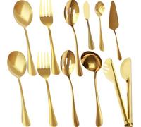 xiangbao Lot de 11 pièces de vaisselle en acier inoxydable avec cuillères, fourchettes et grattoirs de table Tong Silver/Gold de 24 cm - Ustensiles de cuisine - Coffre-fort pour fête de mariage