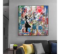 XIANGPEIFBH Banksy oeuvre Fille chassant Ballon Pop Street Art Toile Peinture Affiches Graffiti Mur Art pour Salon décor à la Maison (Cadre Interne, 80x80cm)