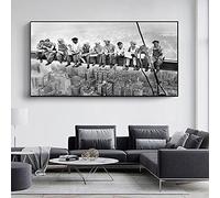XIANGPEIFBH Toile Peinture Noir et Blanc Bâtiments De La Ville Gratte-ciel Ouvriers Affiche et Impressions Mur Art Photo pour Rome Décor Maison 70x140cm (28''x55') Avec Cadre