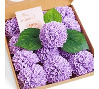 XIANNVXI Lot de 12 fleurs artificielles violettes - Dahlia - En mousse - Hortensia - Décoration - Vase pour arrangements floraux, mariages, bouquet de mariée - 6 feuilles - Tige de 25 cm