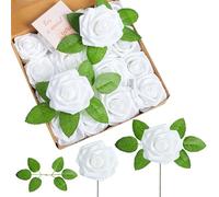 XIANNVXI Rose Artificielle Blanc Pur Fausse Fleur Blanche avec Tige 16pcs | Faux Rose en Vrac Fleurs Soie pour Bouquets De Mariage Centres De Table Fête De Douche De Mariée Maison DIY
