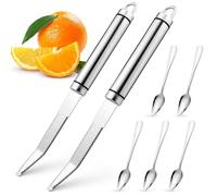 xianzhanEU Coffret de 7 PCS Couteau a Pamplemousse, à Lame Dentelée, Contenant 2 Couteau a Pamplemousse Courbé et 5 Cuillere Pamplemousse, Pour Tous Variété de Fruits
