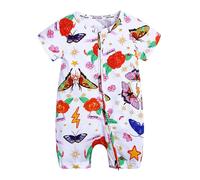 Xiaojiu Fille Barboteuse Manches Courtes Bébé Fille Garçon Nouveau-Né Imprimé Mignon Tenue Estivale Douce Respirante Nourrisson Vêtement Léger Confortable Coton Unisexe(Tout-Petit, 18-24 Mois)