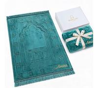 XIAOMA Tapis de prière brodé personnalisé 80×120 cm Raschel antidérapant(Peacock Blue)