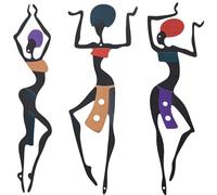 XIAOMAGG Lot De 3 Métal Tableau Decoration Murale,Fille Africaine Danse Ethnique Sculpture Murale,Pour Salon, Couloir, Triptyque Mural Maximaliste(Femme Noire)