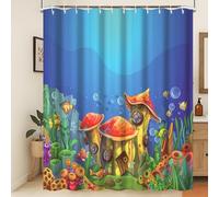 Xiaoterna Été Conte de fées Monde sous-Marin Rideau de Douche Océan Bleu Maison Champignon Nautique Rideau de Salle de Bain imperméable Poissons Fleuri Corail Décoration de Salle de Bain 120x200cm