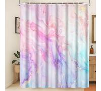 Xiaoterna Rideau de douche en marbre Bleu Rose Violet Or Paillettes Rideaux de douche en marbre Luxe aquarelle encre art rideaux de salle de bain Tissu imperméable lavable Décoration de salle de bain