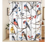 Xiaoterna Rideau de Douche Oiseaux Floraux Oiseaux Branches Arbres Bruns Peinture à l'huile Rideau de Salle de Bain Aquarelle Arbre à Oiseaux Imperméable à l'eau Rideau de Douche 105x160cm
