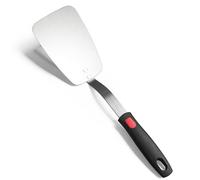 XiaoZu Spatule flexible en acier inoxydable pour poêle en fonte, lame fine et poignée en silicone résistante à la chaleur, idéale pour les œufs, les biscuits, la viande, les crêpes, taille XL