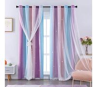XiDi Rideaux pour chambre de fille, chambre d'enfant, thème licorne, princesse, décoration d'intérieur, porte rideau, 160 cm de long (rose/violet, 86 x 160 x 2 panneaux)