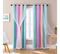 XiDi Rideaux pour décoration de chambre de fille, rideaux occultants arc-en-ciel pour chambre d'enfant, décorations murales licorne, 160 x 86,4 cm (L x l), 1 panneau, Violet, rose