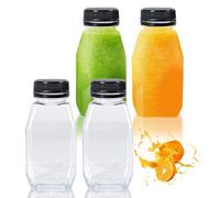 XIELBIS Lot de 4 bouteilles en plastique de 250 ml - Petite bouteille de lait avec couvercles, bouteilles de lait réutilisables pour mini réfrigérateur, rangement compact parfait pour le lait, le jus