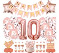Xietaea Decoration Anniversaire 10 Ans Fille - Ballons et Guirlande Happy Birthday Ballon Aluminium Chiffre 10, Décoration Gâteau et Centre deTable pour Fête 10e Enfants