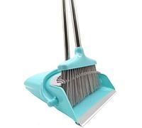 Xifando Ensemble Balai et Pelle à poussière Extensible à Long Manche en Acier Inoxydable léger pour Cuisine, Hall, Bureau, Salon, intérieur ou extérieur (Bleu Clair)