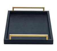 XIGEXIGE Plateau de service rectangulaire moderne et élégant en cuir galuchat noir 43,2 x 30,5 cm avec poignées dorées brossées