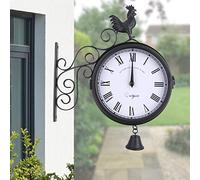 Xigner Horloge murale de gare double face antique - Cadran de 20 cm - Batterie rétro - Revêtement imperméable noir - En métal - Pour gare, couloir ou jardin