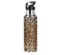 xigua Gourde de sport Leopard avec couvercle à paille double paroi isotherme en acier inoxydable 590 ml