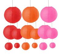XIHIRCD 15pcs Lanterne en Papier, Lanterne Ronde Papier Lanternes Papier Chinoises Lanternes en Papier Rondes Suspendues pour Fête d'anniversaire de Mariage Douche de Bébé (Rouge, Orange, Rose Rouge)