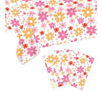 XIHIRCD 4pcs Nappe Marguerite, 137x274 cm Nappe Florale Bohème en Plastique Nappe Rectangulaire Jetable Fleurs Hippie Vintage pour Baby Shower Fête de Mariage
