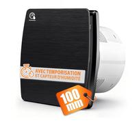 XIIW 100mm Extracteur d'Air VMC Salle de Bain Hygroréglable et Minuterie | 12W 95m³/h 34dB IPX4, Clapet Anti-Retour, Silencieux Ventilateur Salle de Bain, Cave WC et Cuisine, Mural&Plafond, Noir