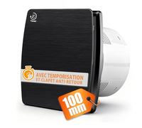 XIIW 100mm Extracteur d'Air VMC Salle de Bain Silencieux avec Minuterie | 12W 95 m³/h 34dB IPX4, Clapet Anti-Retour, Ventilateur Salle de Bain pour Cave WC et Cuisine, Mural & Plafond, Noir
