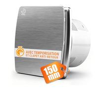 XIIW 150mm Extracteur d'Air VMC Salle de Bain Silencieux avec Minuterie | 18W 240m³/h 35dB IPX4, Clapet Anti-Retour, Ventilateur Salle de Bain pour Cave WC et Cuisine, Mural & Plafond, Argent
