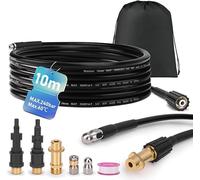 XIIW Tuyau Déboucheur Canalisation 10m Compatible avec K2-K7, LAVOR, BOSCH | Tuyau 240bar avec 3 Adaptateurs, Buses Fixes + Rotatives, Tuyaux pour Nettoyeurs Haute Pression, Kit Furet Professionnel
