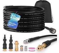 XIIW Tuyau Déboucheur Canalisation 20m Compatible avec K2-K7, LAVOR, BOSCH | Tuyau 240bar avec 3 Adaptateurs, Buses Fixes + Rotatives, Tuyaux pour Nettoyeurs Haute Pression, Kit Furet Professionnel