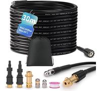 XIIW Tuyau Déboucheur Canalisation 30m Compatible avec K2-K7, LAVOR, BOSCH | Tuyau 240bar avec 3 Adaptateurs, Buses Fixes + Rotatives, Tuyaux pour Nettoyeurs Haute Pression, Kit Furet Professionnel