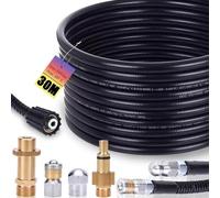 XIIW Tuyau Déboucheur Canalisation 30m Compatible avec Kärcher K2-K7 &Lavor | avec 2 Adaptateurs, Buses Rotatives et Fixes, Tuyaux 240bar pour nettoyeurs haute pression, Kit Furet Deboucheur Canalisation