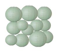Xiksxitn Lot de 12 lanternes en Papier Vert Sauge poussiéreuses à Suspendre - Décoration de fête de Mariage, d'intérieur et d'extérieur bohème (Taille de 10,2 cm, 15,2 cm, 20,3 cm, 25,4 cm)