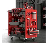 XILYZMO Servante D'Atelier À 3 Niveaux avec Panneau Perforé, Chariot Service Robuste Acier Au Carbone Roues Silencieuses À 360°, Organisateur D'Outils Multifonctionnel Établi(D-80x35.5x76.5cm)