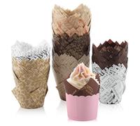 XIMEY Muffin Papier, Caissette Muffins Papier, 300 Pièces Standard, Caissettes Muffins, Renforcées, Caissettes Cupcake, Jetables Moules à Cupcakes pour Cuisson, Fêtes (Tulipes-D)