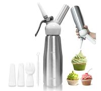XIMEY Siphon Chantilly, 500 ML, Syphon Cuisine Chantilly, pour Chantilly, Mousse, Desserts, Cocktail, avec 3 Embouts + 1 Brosse Nettoyage, Acier Inoxydable de Qualité Alimentaire