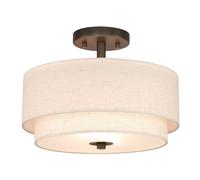 XiNBEi Lighting Plafonnier Encastré Moderne 32cm Pour Couloir, Bronze Foncé | Lustre Double Tambour 2 Lumières, Abat-Jour Lin Tissu, Diffuseur Verre Dépoli, E27, Plafonnier Salon Pour Salle À Manger