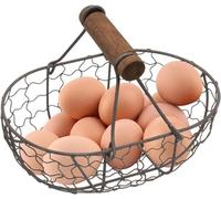 Xing Panier de rangement pour œufs de poule en fer avec poignée en bois, panier de rangement de pique-nique avec motif de ferme, récipient décoratif pour 12 œufs pour cuisine et salle à manger