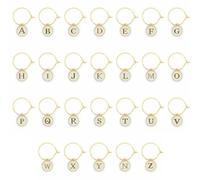 Xinglongs Lot de 130 breloques pour verres à vin avec lettres de l'alphabet anglaises, délicates, utiles et durables, marqueurs pour verres à vin, décorations pour fête à la maison, With 20mm ring