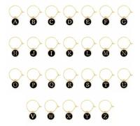 Xinglongs Lot de 130 breloques pour verres à vin avec lettres de l'alphabet anglaises, délicates, utiles et durables, marqueurs pour verres à vin, décorations pour fête à la maison, With 20mm ring