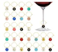 Xinglongs Lot de 130 breloques pour verres à vin avec lettres de l'alphabet anglaises, délicates, utiles et durables, marqueurs pour verres à vin, décorations pour fête à la maison, With 25mm ring