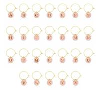 Xinglongs Lot de 130 breloques pour verres à vin avec lettres de l'alphabet anglaises, délicates, utiles et durables, marqueurs pour verres à vin, décorations pour fête à la maison, With 20mm ring